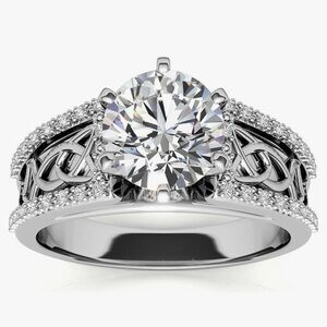 NWT-.925 SS 1 CT Round Cut Moissanite Celtic Knot Engagement Solitaire Ring
